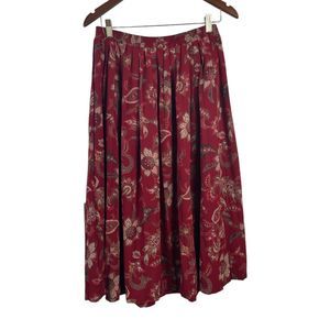 VTG Alfred Dunner Size 18 Midi Maxi Pull On Skirt Red Floral Print Pleated Boho